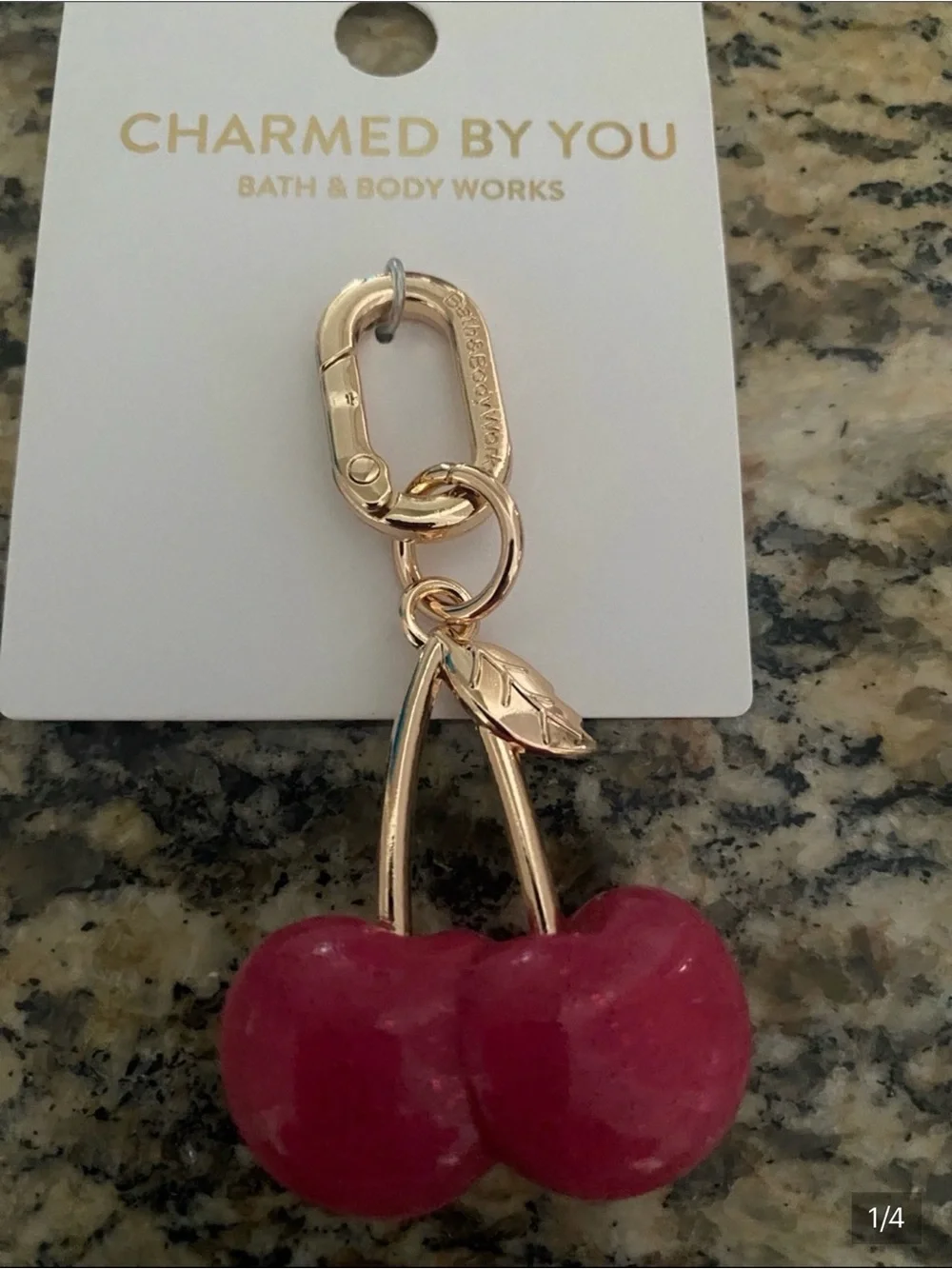 Bath & Body Works Rose Gold Keychain with Glossy Pink Cherry Charm